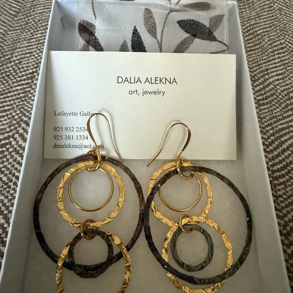Gold and Black Concentric Hoop Earrings. Never Worn